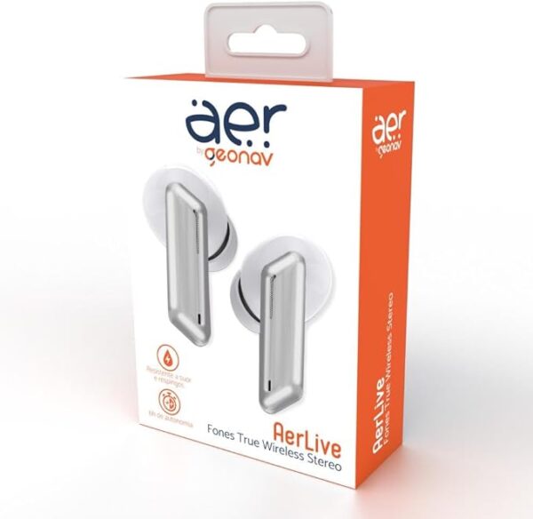 AER by Geonav - Fone de Ouvido TWS Aerlive, Bluetooth, Autonomia de +13 horas, Microfone, Estojo carregador, AER12WT