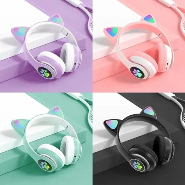 Fone de ouvido gatinho Cat ear Headphone bluetooth (Rosa/Branco)