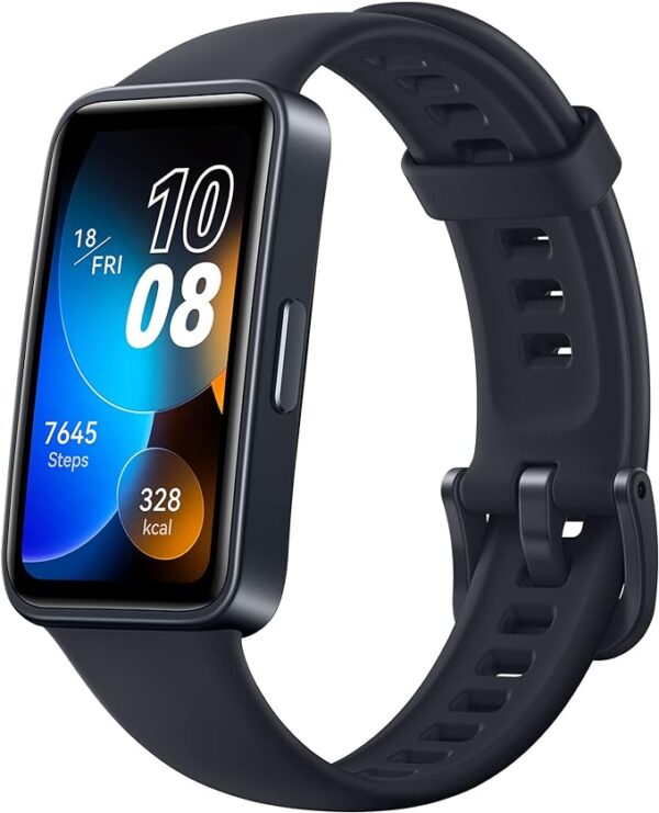 O HUAWEI Band 8 apresenta uma tela AMOLED de 1,47 sem moldura e um design de ponta que exala elegância mesmo quando é quase imperceptível no pulso.