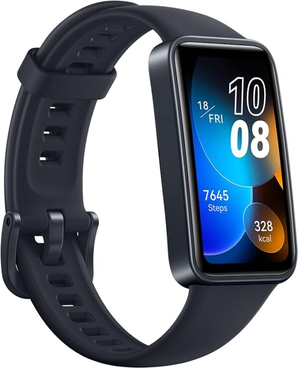 O HUAWEI Band 8 apresenta uma tela AMOLED de 1,47 sem moldura e um design de ponta que exala elegância mesmo quando é quase imperceptível no pulso.