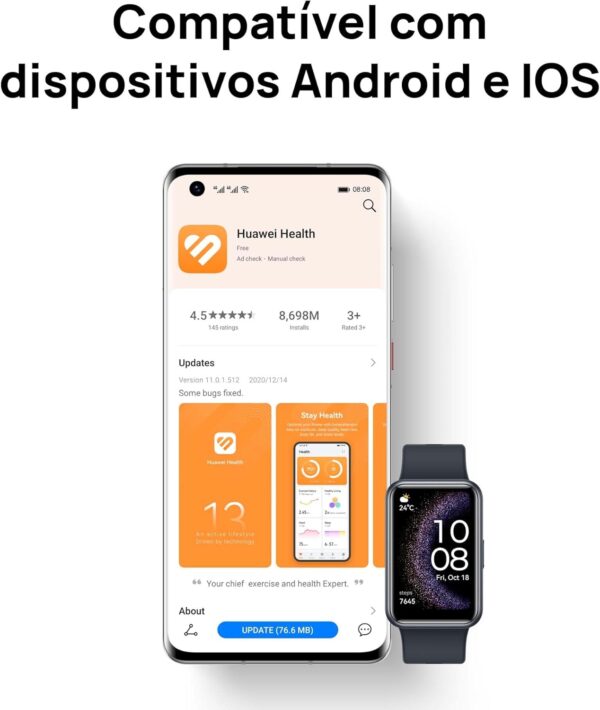 SmartWatch HUAWEI WATCH FIT Special Edition, Tela AMOLED FullView de 1.64, Gestão Avançada de Saúde, GPS Integrado, compatível com iOS e Android (Starry Black)