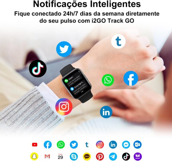 Smartwatch i2GO Track GO com Alexa Integrada, Faça e Atenda Chamadas, Tela 1,69, Bateria de até 7 dias, Proteção IP68, Até 60 modos esportivos, Compatível com Android e iOS